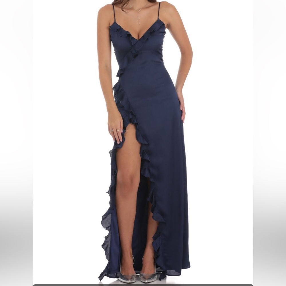 Clayton small ruffle blue maxi